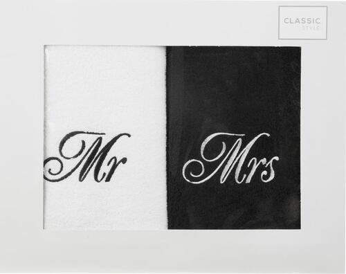 Darčekové balenie uterákov Mr & Mrs – biela, čierna 50 x 90 cm